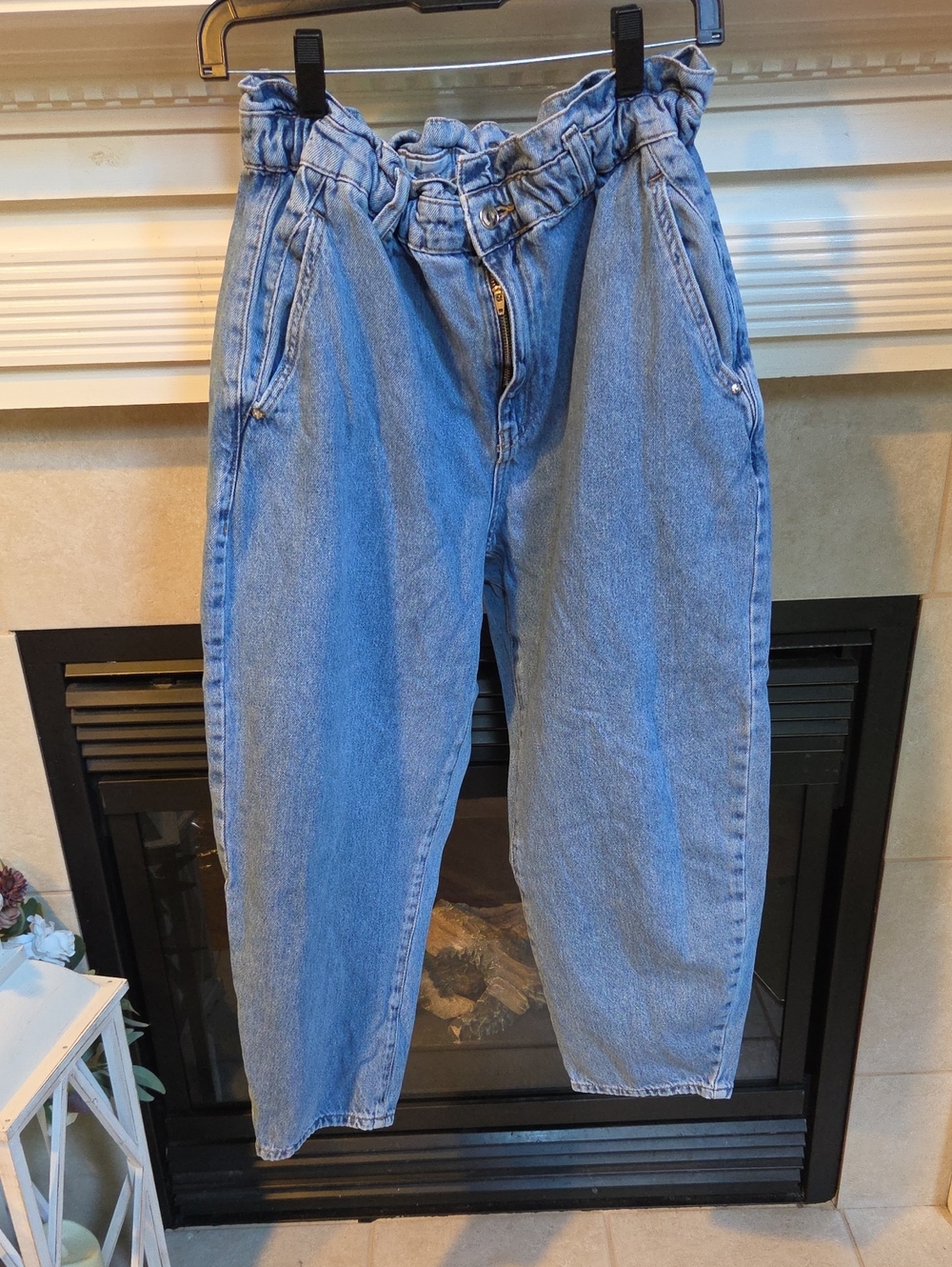 Zara Light Blue Paperbag Waist Boyfriend Jeans